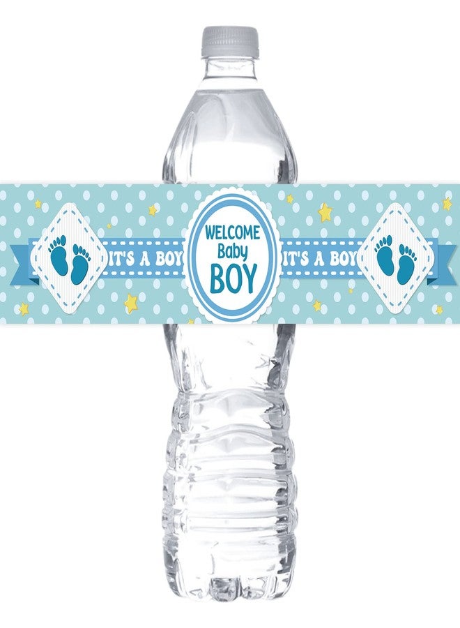 MonMon & Craft Welcome Baby Boy Water Bottle Stickers/Gender Reveal Bottle Wrappers/It's a Boy Water Labels Supplies/Baby Shower Decorations Blue (Set of 32) - Image 1